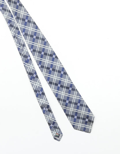 Profuomo Men's Blue Grey Plaid Silk Tie Made in Italy