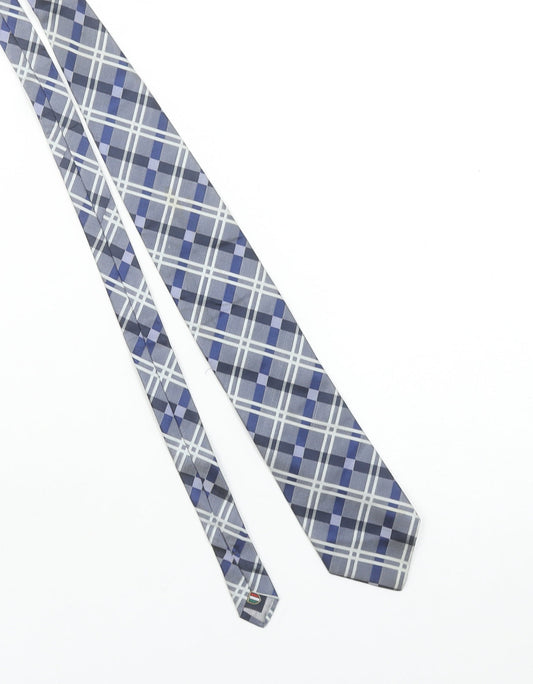 Profuomo Men's Blue Grey Plaid Silk Tie Made in Italy