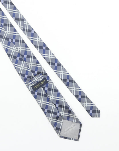 Profuomo Men's Blue Grey Plaid Silk Tie Made in Italy