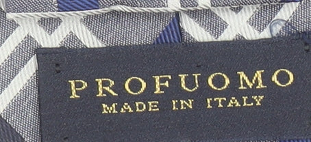 Profuomo Men's Blue Grey Plaid Silk Tie Made in Italy