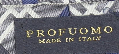 Profuomo Men's Blue Grey Plaid Silk Tie Made in Italy