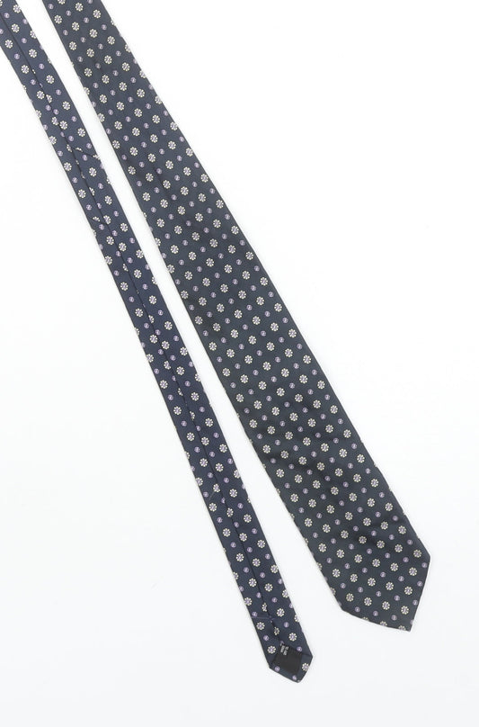 Jaeger Men's Blue Floral Silk Tie Made in Italy Pointed Woven