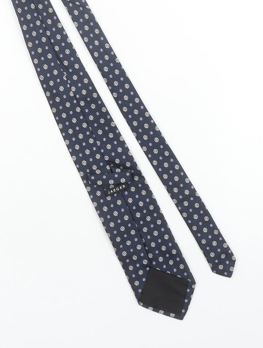 Jaeger Men's Blue Floral Silk Tie Made in Italy Pointed Woven