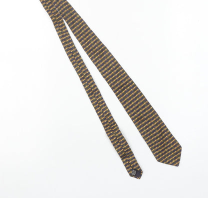 Charles Tyrwhitt Men's Blue and Gold Patterned Silk Tie Made in England