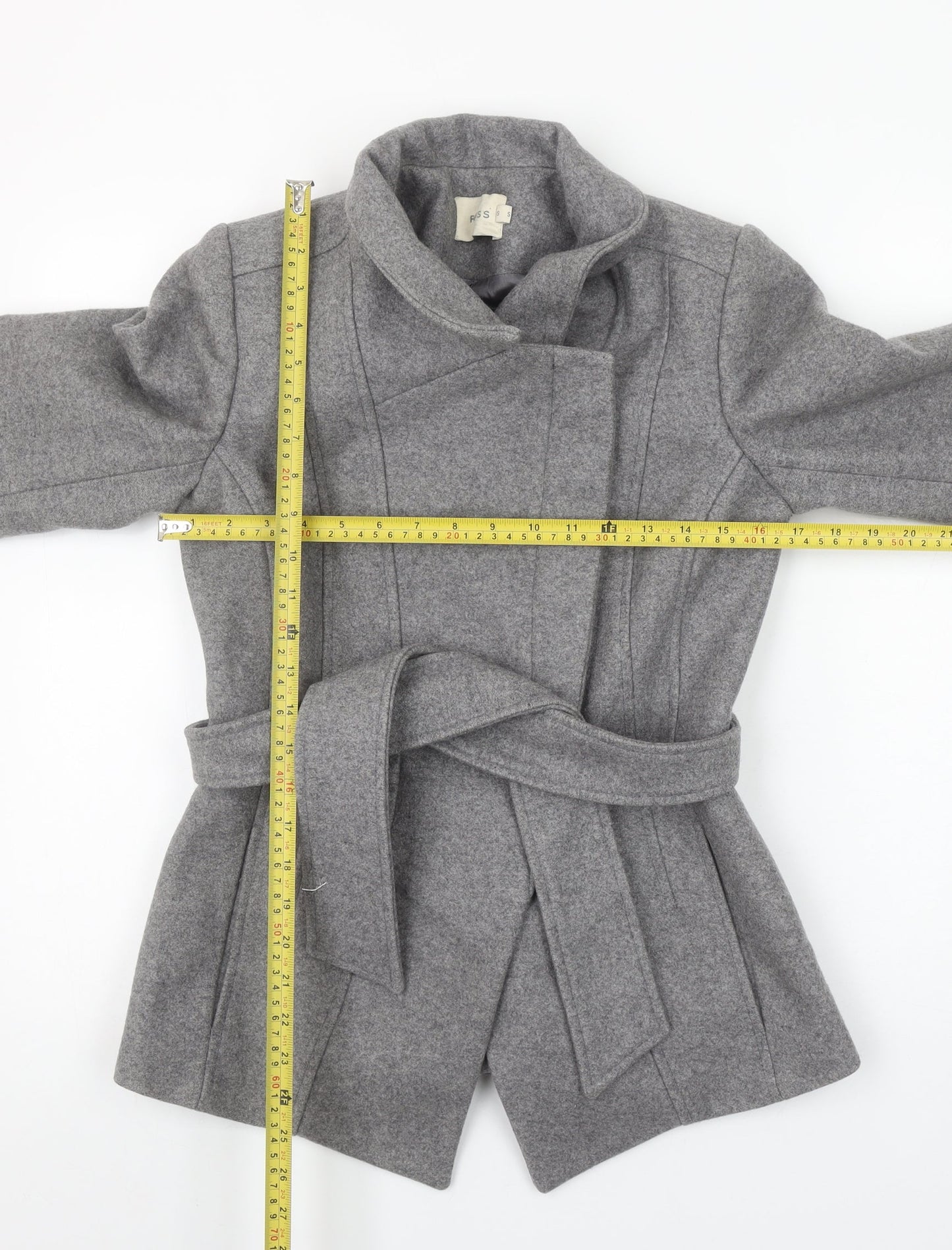 Reiss Women’s Grey Wool Belted Mid-Length Coat Size S