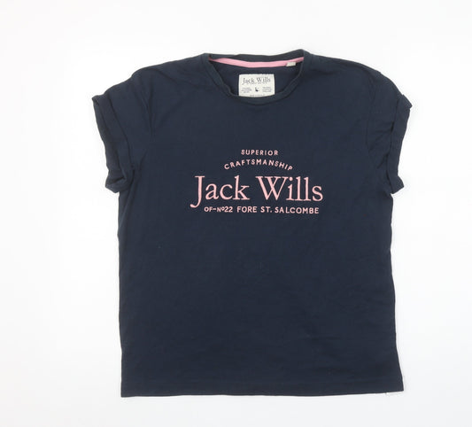 Jack Wills Women’s Blue Cotton Short Sleeve Crew Neck T-Shirt UK 10