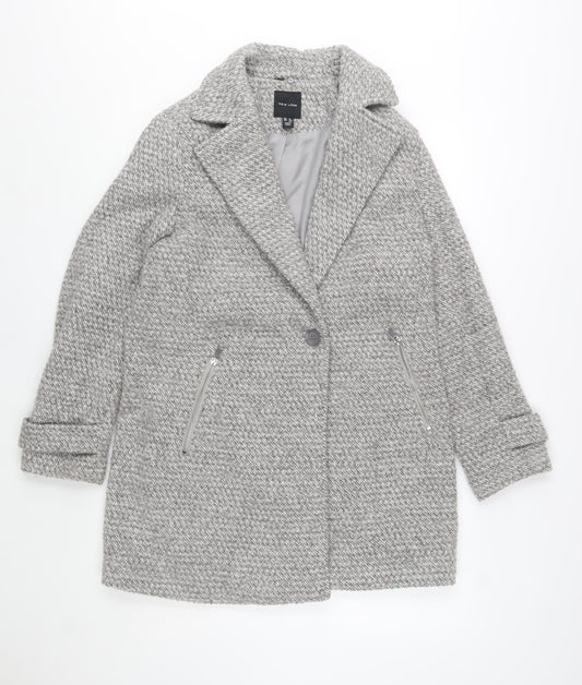 New Look Women Grey Wool Blend Mid-Length Herringbone Coat Size 14