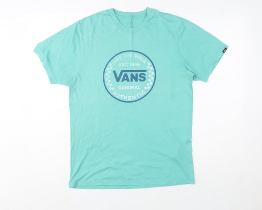 Vans Men's Green Crew Neck Graphic Print Cotton T-Shirt Size M
