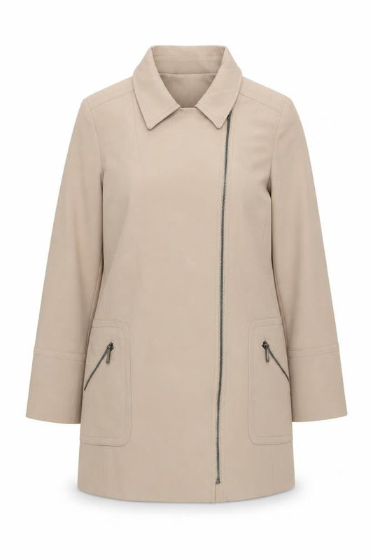Jasper Conran Women’s Beige Zip Front Mid-Length Coat Size 18