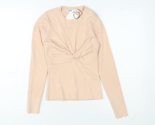 Womens UK Size 8 Zara Beige Basic Blouse