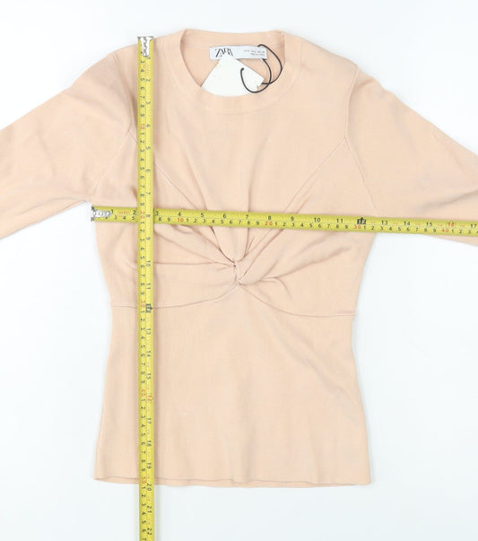 Womens UK Size 8 Zara Beige Basic Blouse