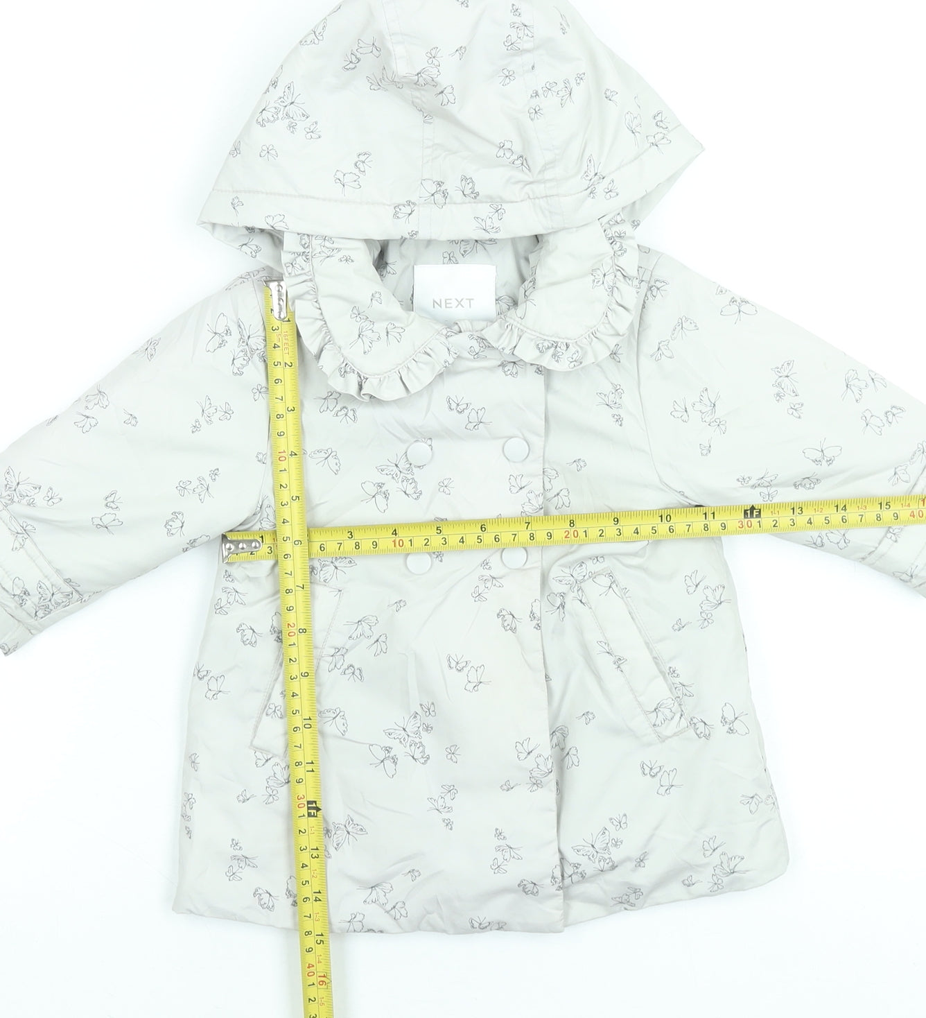Next Unisex Baby Ivory Butterfly Hooded Puffer Coat 6-9 Months