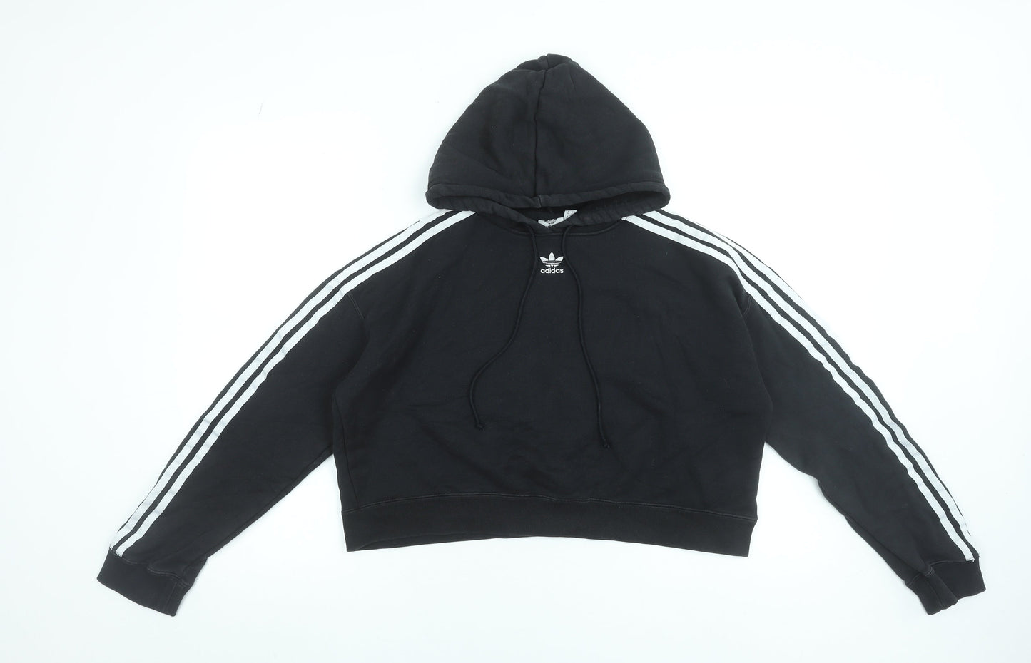 Adidas Womens Black Size 12 Cropped Hoodie Cotton Hooded Sweatshirt