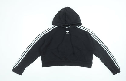 Adidas Womens Black Size 12 Cropped Hoodie Cotton Hooded Sweatshirt