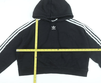 Adidas Womens Black Size 12 Cropped Hoodie Cotton Hooded Sweatshirt