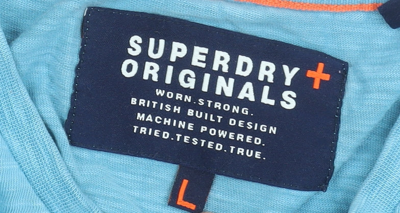 Superdry Men's Blue V-Neck Cotton T-Shirt Size L