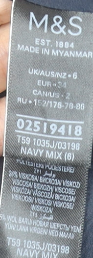 Womens UK Size 6 Marks and Spencer Blue Pea Coat