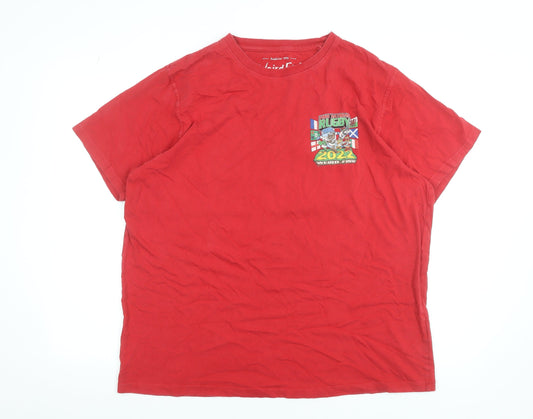 Weird Fish Men's Red Rugby 2022 Graphic Print XL Cotton T-Shirt