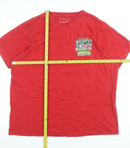 Weird Fish Men's Red Rugby 2022 Graphic Print XL Cotton T-Shirt