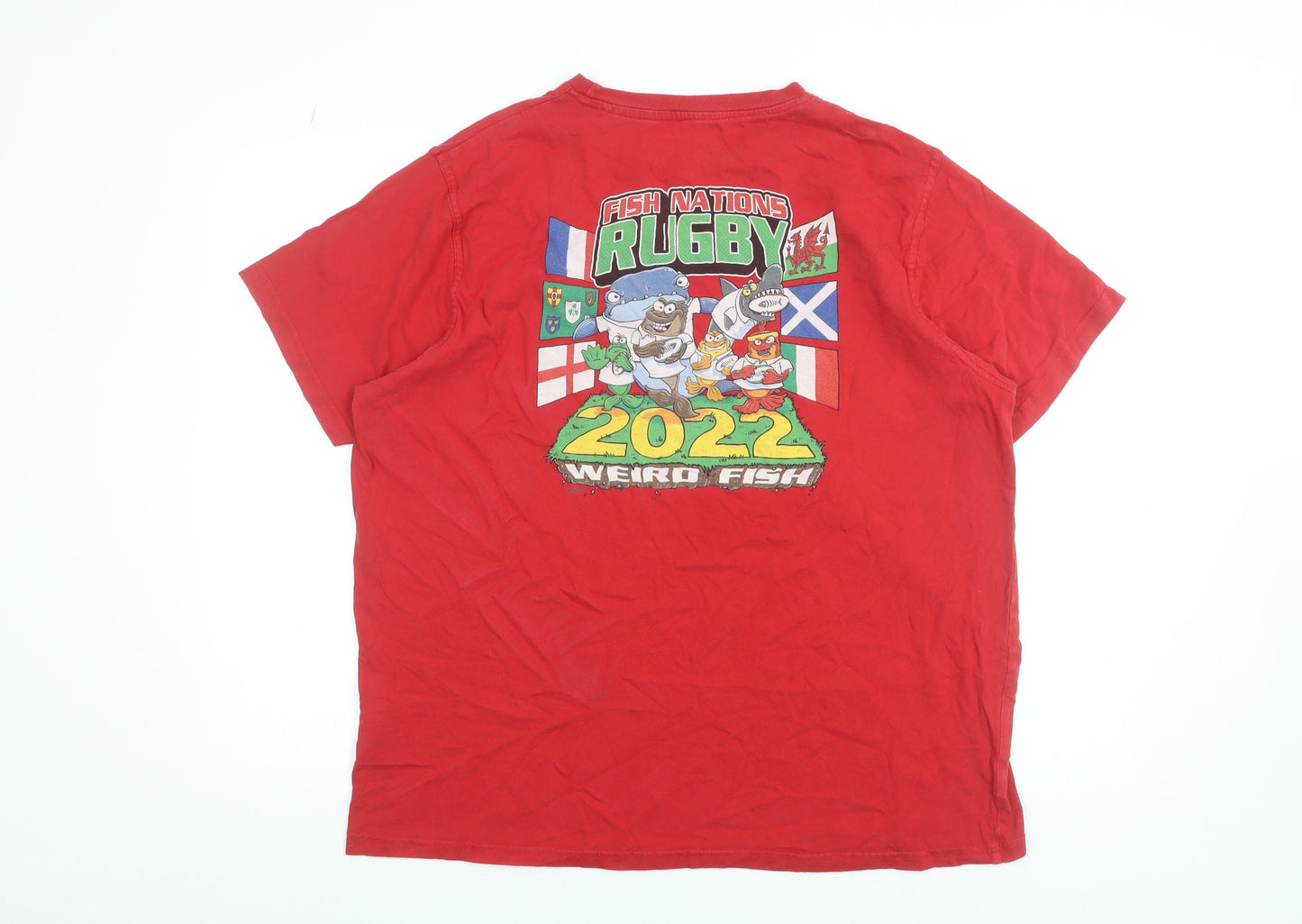 Weird Fish Men's Red Rugby 2022 Graphic Print XL Cotton T-Shirt