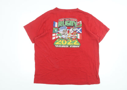Weird Fish Men's Red Rugby 2022 Graphic Print XL Cotton T-Shirt