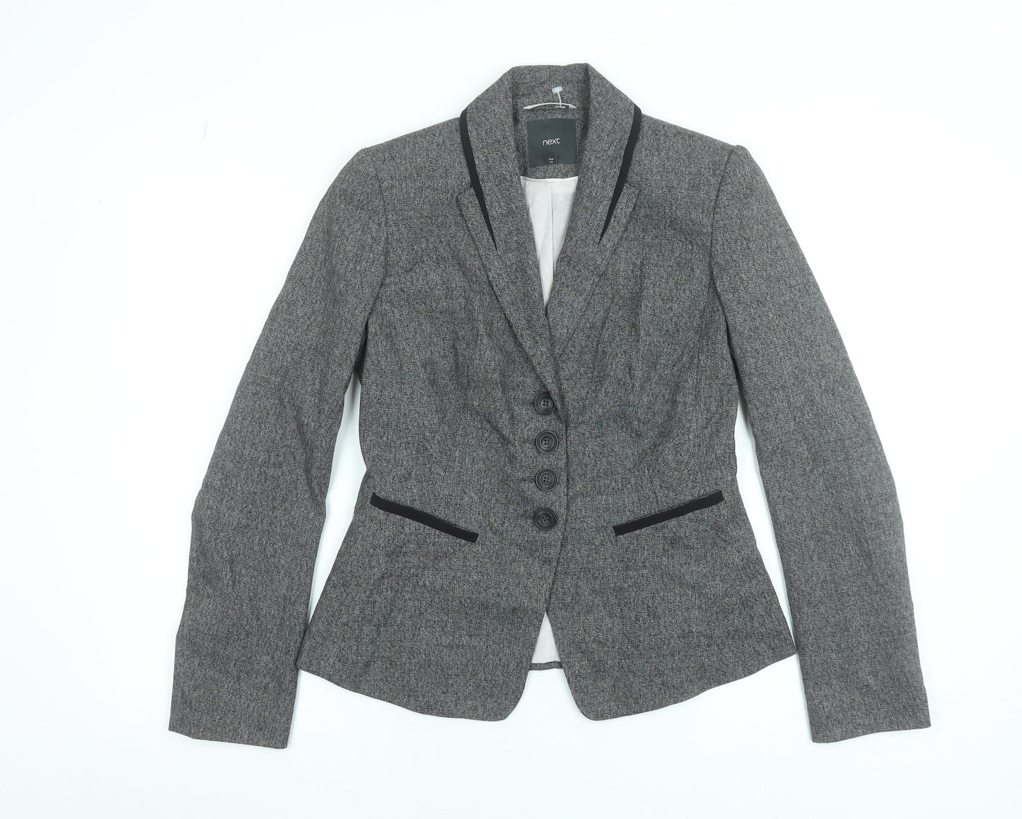 Next Women's Grey Herringbone Tailored Blazer Size 6 Workwear Jacket