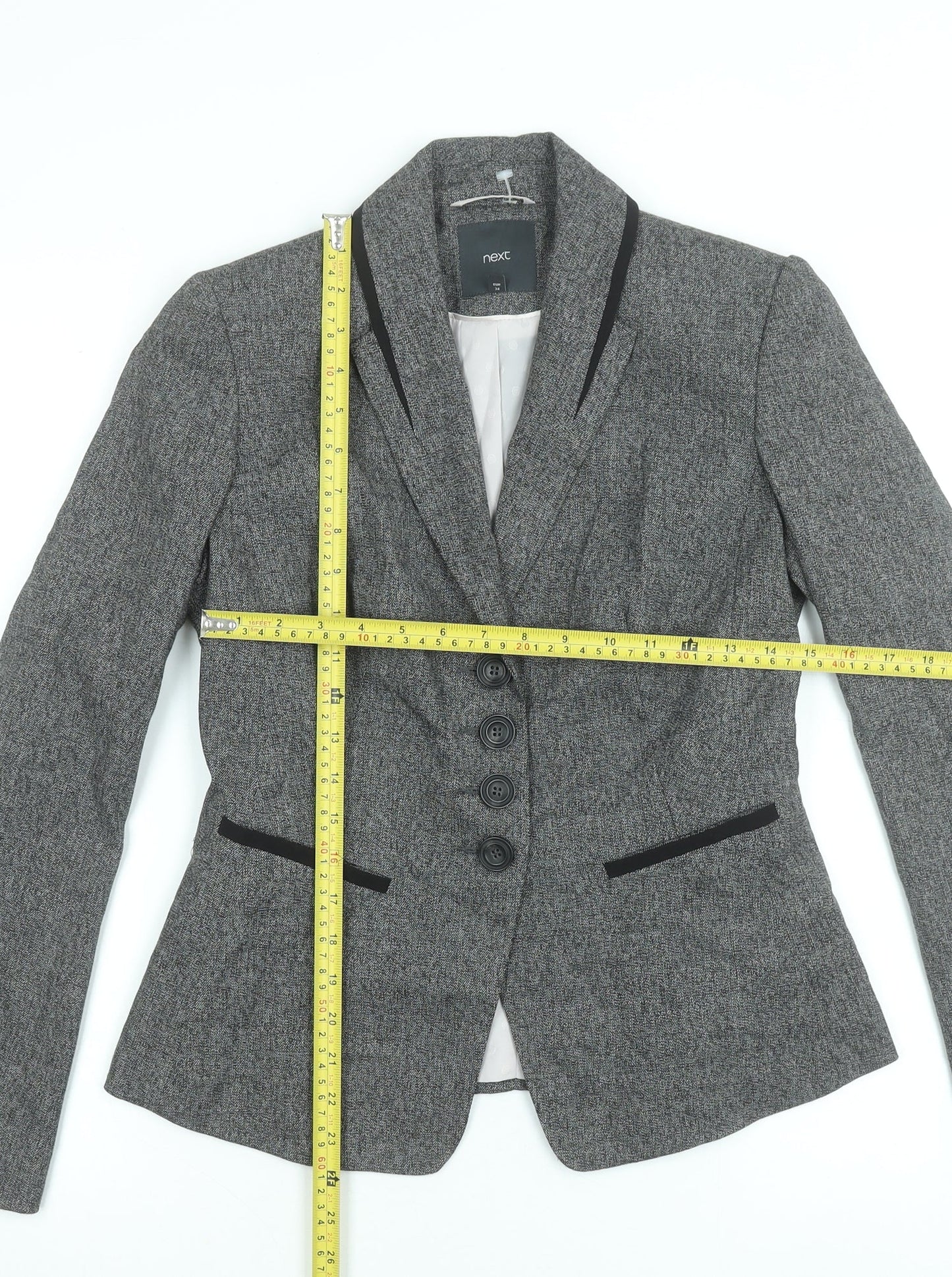 Next Women's Grey Herringbone Tailored Blazer Size 6 Workwear Jacket