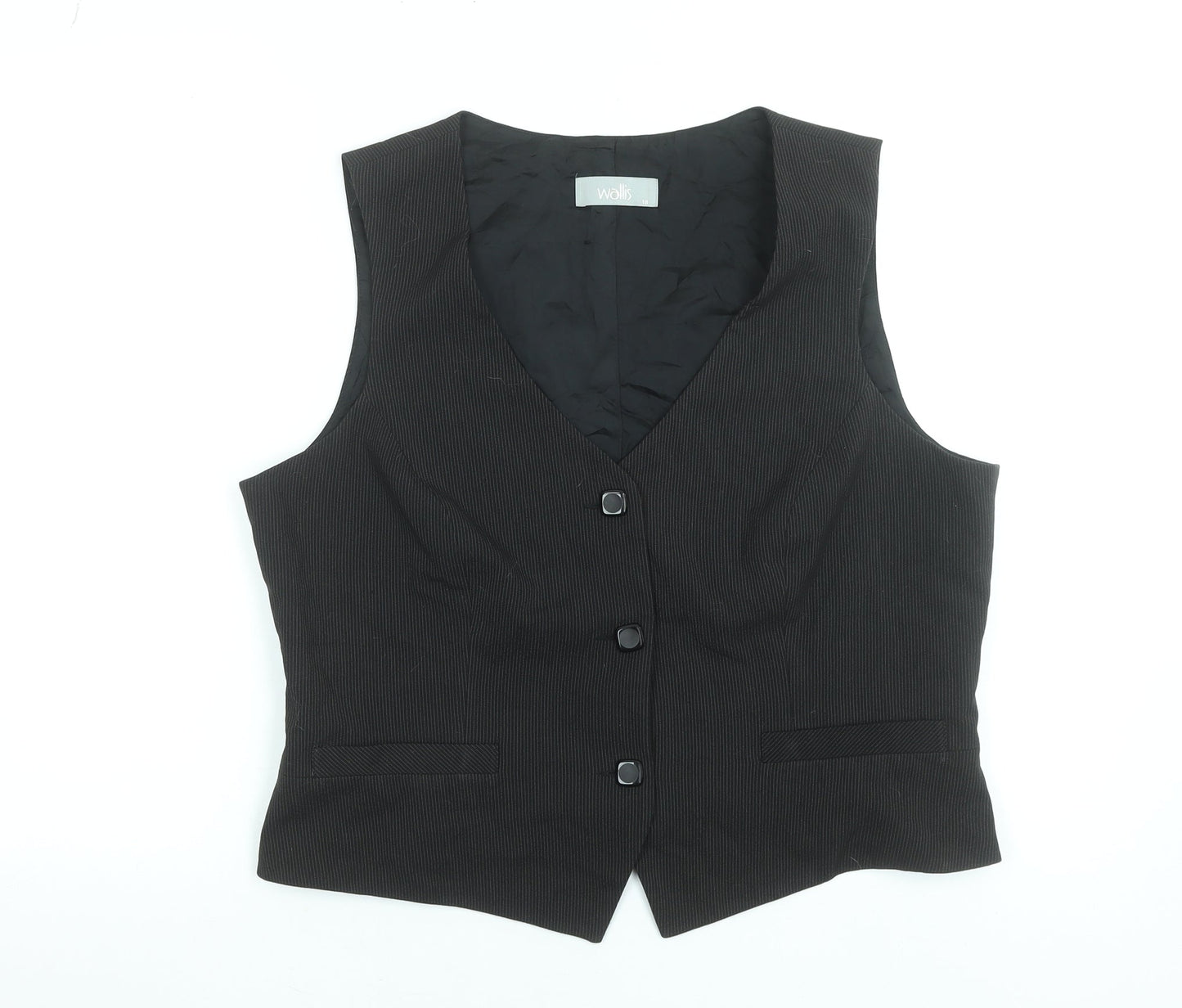 Wallis Women's Black Pinstripe Suit Waistcoat Size 18 V-Neck Lined