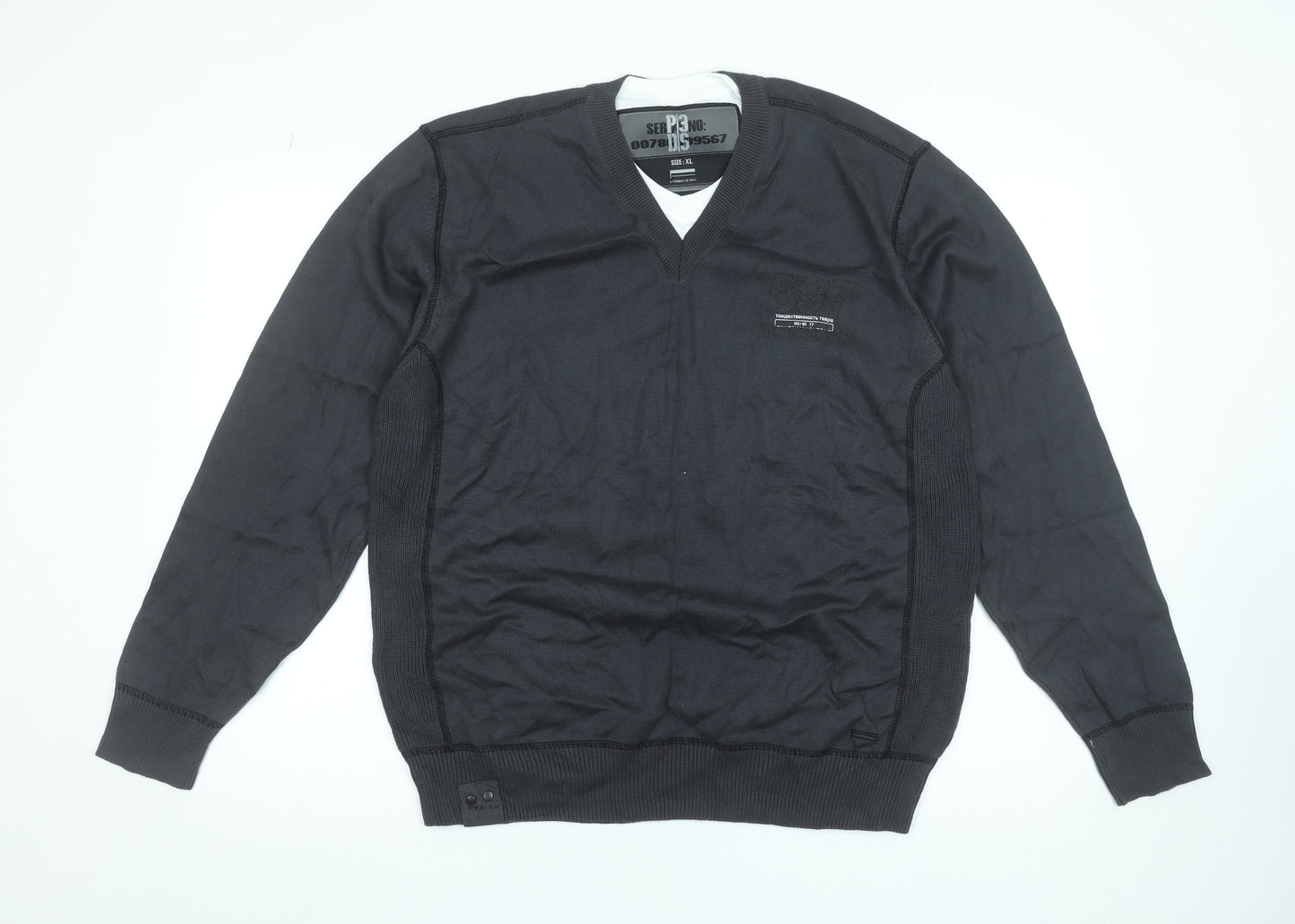 Next Men's Black XL V-Neck Cotton Pullover Jumper Classic Knit