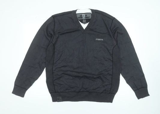 Next Men's Black XL V-Neck Cotton Pullover Jumper Classic Knit