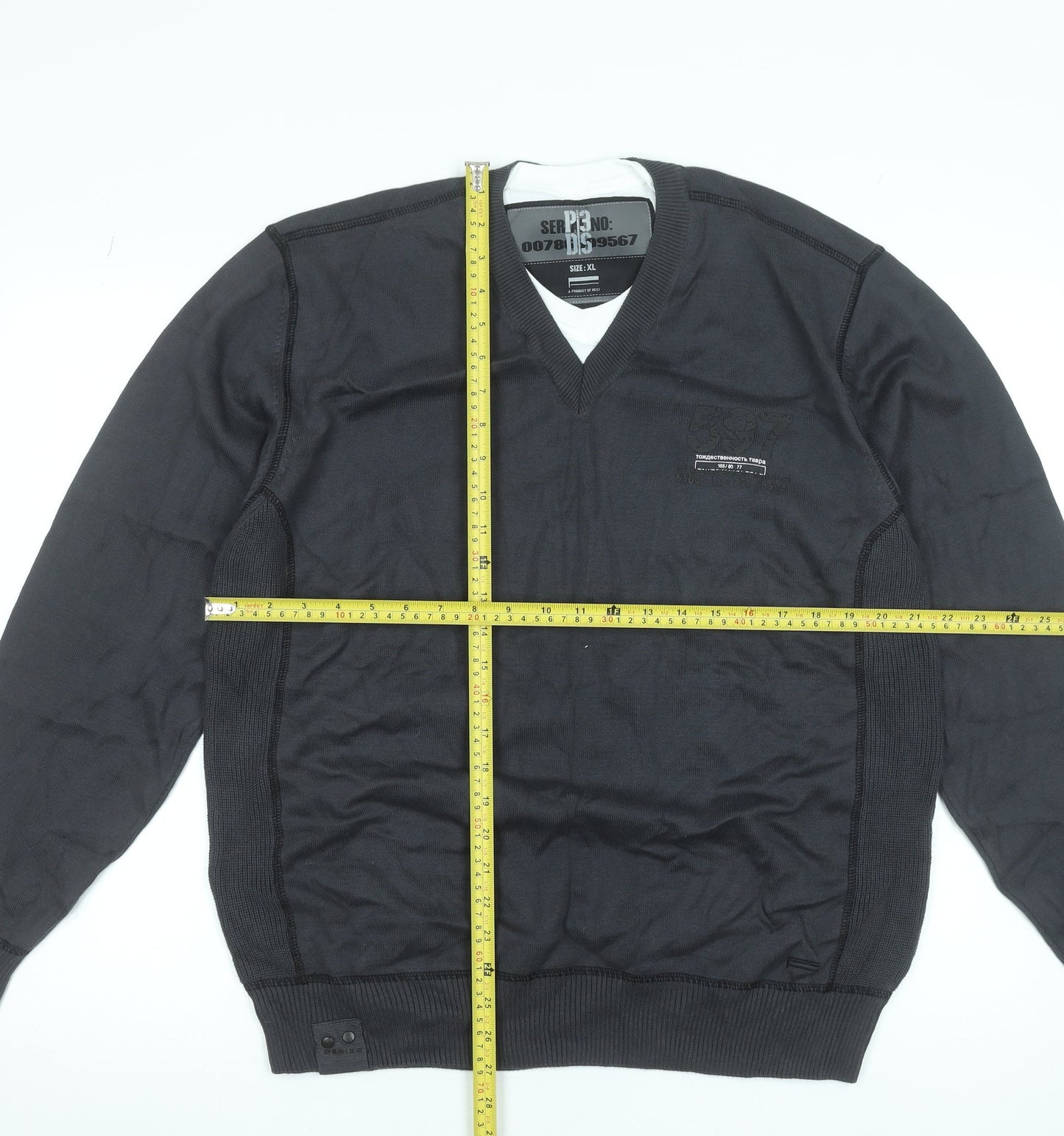 Next Men's Black XL V-Neck Cotton Pullover Jumper Classic Knit