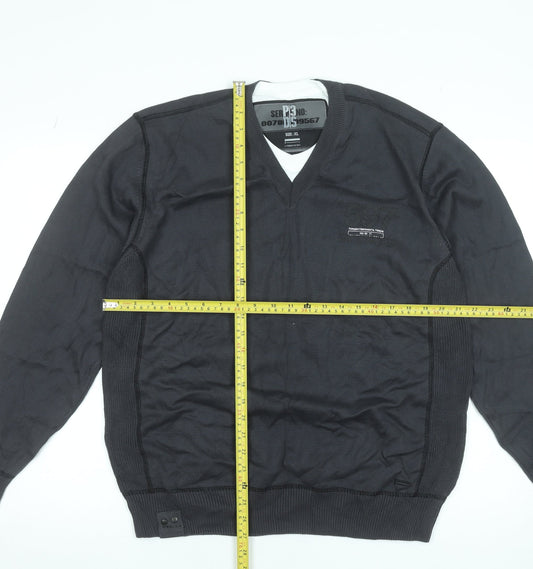 Next Men's Black XL V-Neck Cotton Pullover Jumper Classic Knit