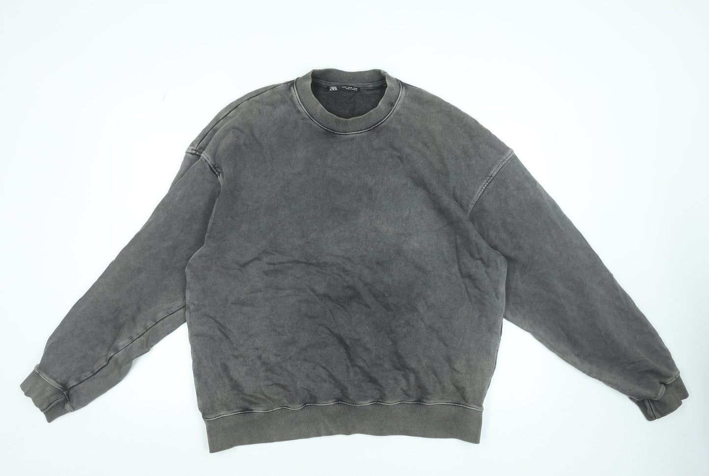 ZARA Men’s Grey XL Pullover Sweatshirt Crew Neck Cotton Relaxed Fit
