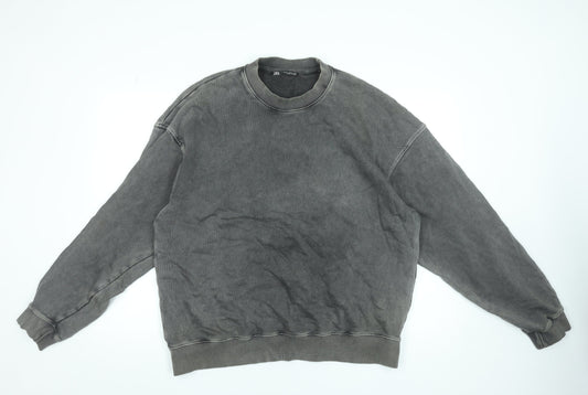 ZARA Men’s Grey XL Pullover Sweatshirt Crew Neck Cotton Relaxed Fit