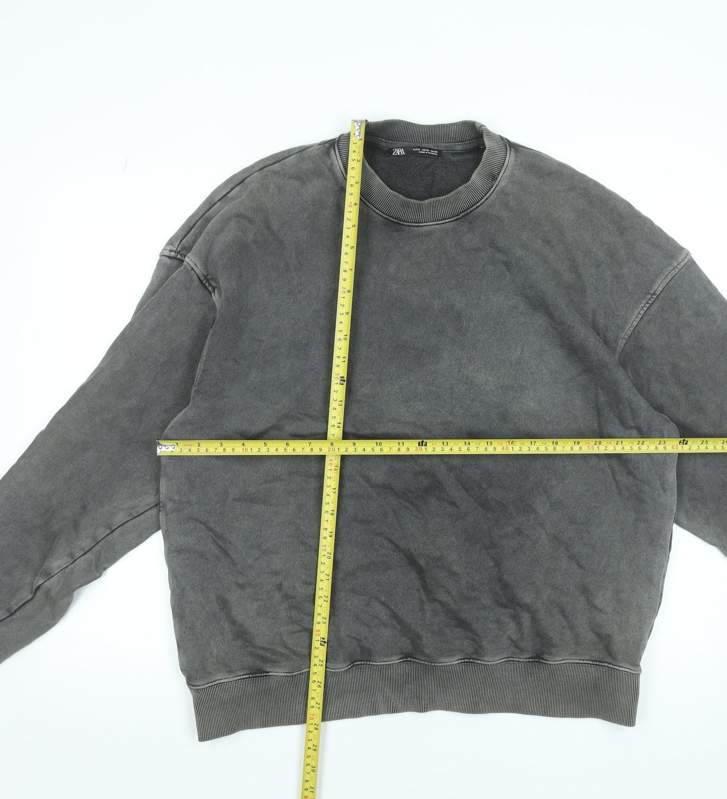 ZARA Men’s Grey XL Pullover Sweatshirt Crew Neck Cotton Relaxed Fit