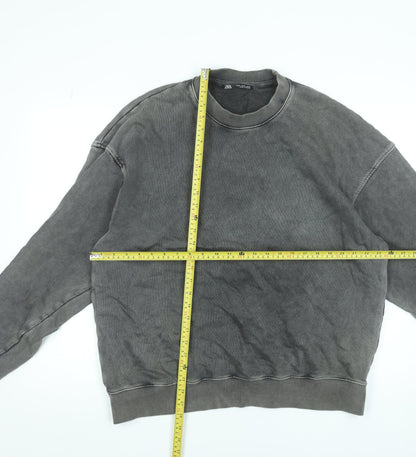 ZARA Men’s Grey XL Pullover Sweatshirt Crew Neck Cotton Relaxed Fit