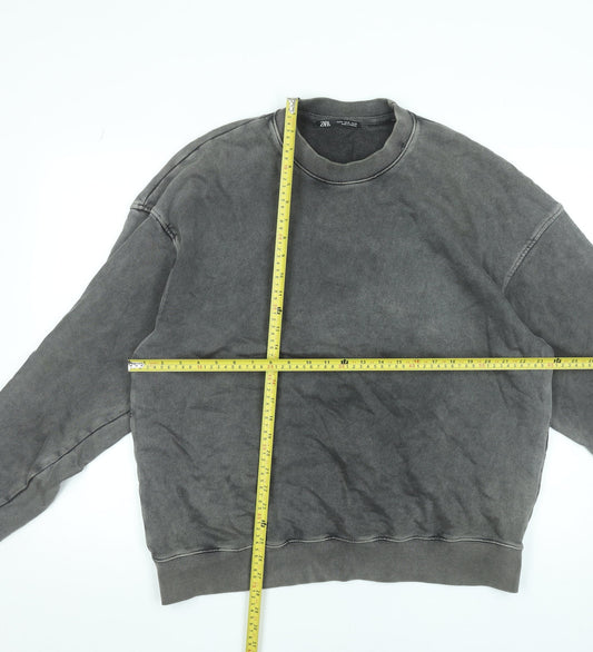 ZARA Men’s Grey XL Pullover Sweatshirt Crew Neck Cotton Relaxed Fit