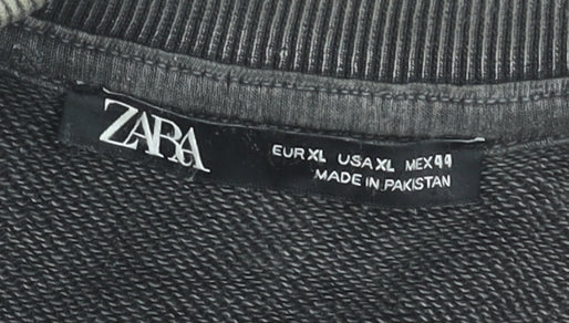 ZARA Men’s Grey XL Pullover Sweatshirt Crew Neck Cotton Relaxed Fit