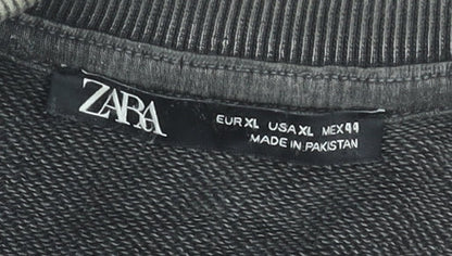 ZARA Men’s Grey XL Pullover Sweatshirt Crew Neck Cotton Relaxed Fit