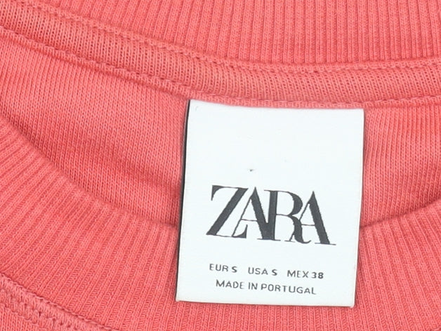 Zara Men Pink Crew Neck Cotton Sweatshirt Size S Regular Fit