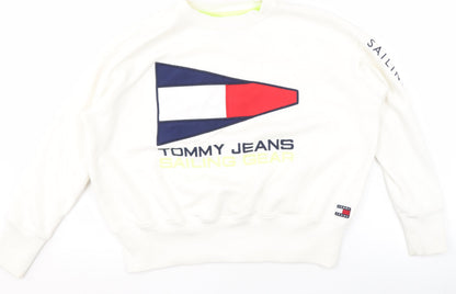 Womens UK Size XS Tommy Jeans White Pullover Sweatshirt