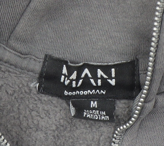 Mens UK Size M boohooMAN Grey 1/2 Zip Hoodie