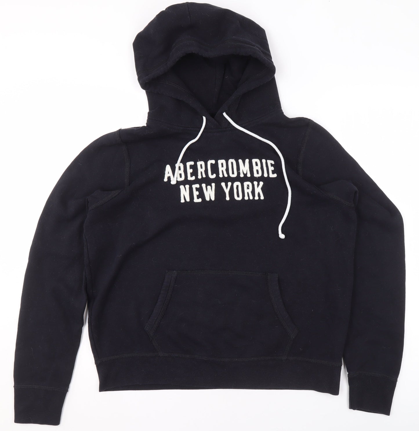 Abercrombie & Fitch Women's Black Pullover Hoodie L Logo New York