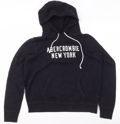 Abercrombie & Fitch Women's Black Pullover Hoodie L Logo New York