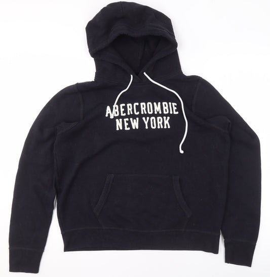Abercrombie & Fitch Women's Black Pullover Hoodie L Logo New York