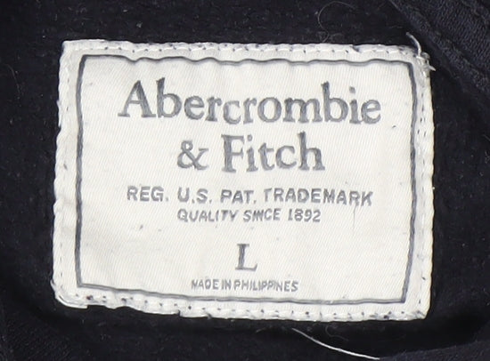 Abercrombie & Fitch Women's Black Pullover Hoodie L Logo New York