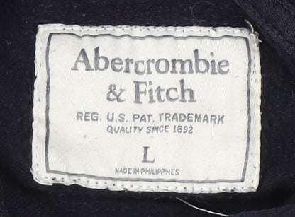 Abercrombie & Fitch Women's Black Pullover Hoodie L Logo New York