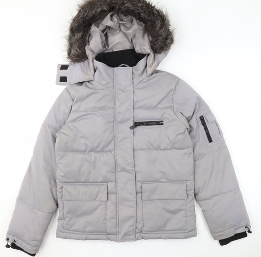 New Look Women Grey Hooded Puffer Jacket Size 10 Winter Coat