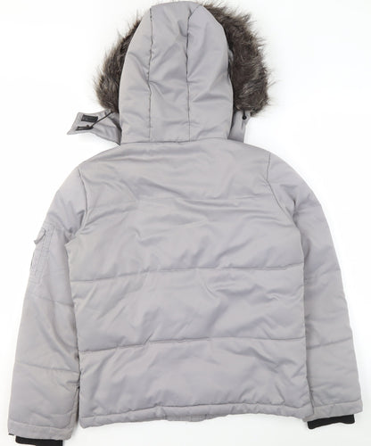 New Look Women Grey Hooded Puffer Jacket Size 10 Winter Coat