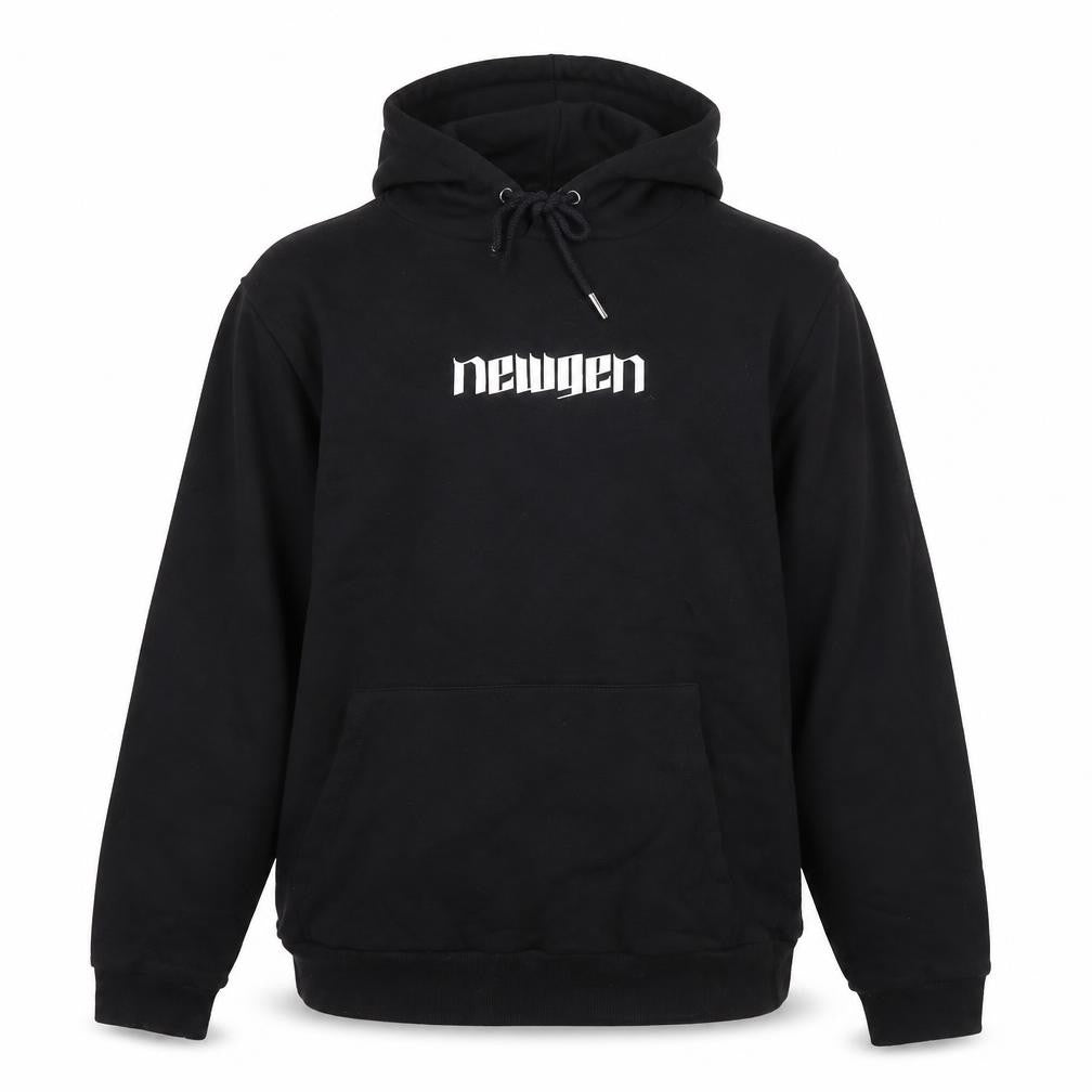 Front view of ASOS Design unisex kids black pullover hoodie l logo graphic cotton